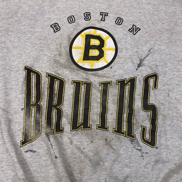 Vintage Nutmeg Boston Bruins Hockey Crewneck Sweatshirt Gray Stains Size XL NHL - Picture 3 of 10